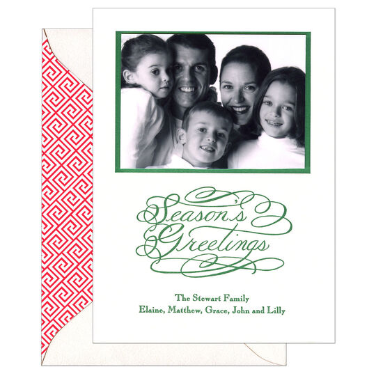Season's Greetings Photo Flat Letterpress Holiday Cards